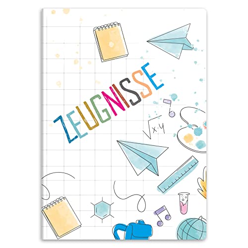 itenga Zeugnismappe mit Motiv DIN A4 stabile Dokumentenmappe Sichtbuch für Zeugnisse - 20 stabile Hüllen - für Kinder Jugendliche Schüler Mädchen Jungen (Motiv Doodles - Schule)