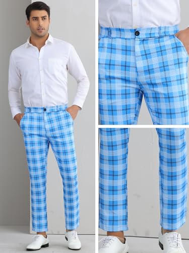 Lars Amadeus Plaid Pants for Men's Color Block Straight Leg Checked Pattern Trousers4