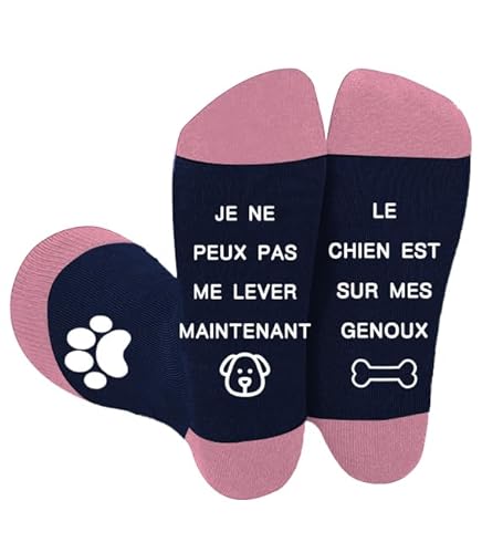 Yritioa Chaussettes Chien,Chaussettes Femme Fantaisie,Cadeau Maman,Cadeau Chien Et Maitre,Chaussette Femme 39 42,Cadeaux De Chaussette Amusantes Pour Maman,Imprimé Antidérapant