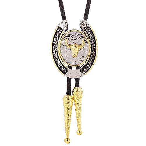 Image of HUABOLA CALYN Bolo Tie for Men- Western Cowboy Native American Golden Horse Bolo Tie