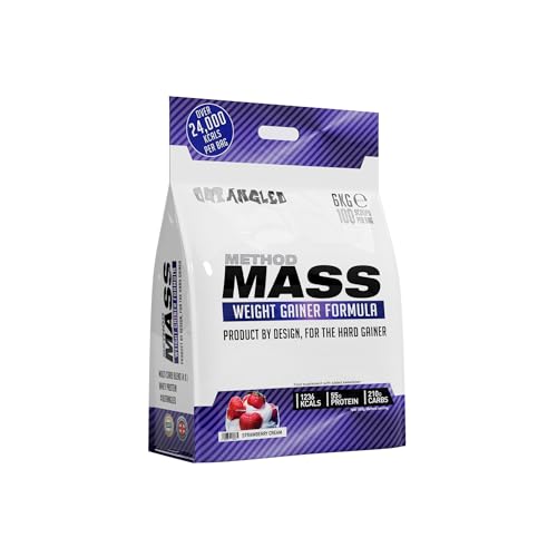 Out Angled Method Mass Gainer Powder, Strawberry Cream 6kg 100 Scoops | High Calorie Whey Protein Powder Weight Gainer for Muscle Growth