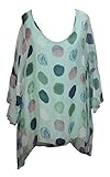 seidenbluse nach waschen hart  BZNA Seiden Tunika Seidenbluse Aqua Blau Bluse mit Punkten pünktchen Muster Seidentunika Trompeten Ärmel 36 40 42 one size Damen Dress Oberteil elegant