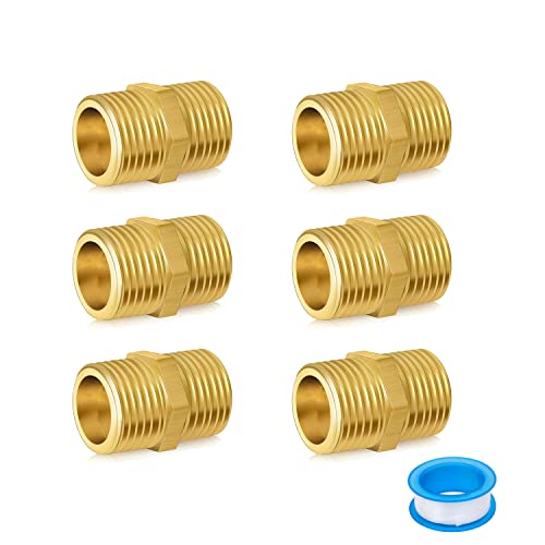 6 Stück Nippel aus massivem Messing, Messing-Rohrverschraubung, 2.5 cmx2.5 cm NPT männlicher Rohradapter, Reduzierstück-Adapter, Sechskantnippel,2.5 cm NPT männlich, 6 Stück) Cover