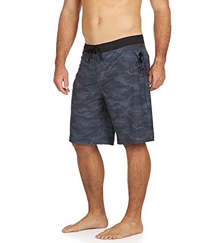 Maui Rippers Mens 21" Midnight Express Camo Board Shorts (Black/Grey, 36)