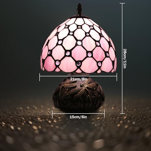 Ppbmocw Small Tiffany Lamp,Stained Glass Table Lamp for Living Room,Bedside,Reading,8 Inch Vintage Mini Mushroom Desk Light Included 3 Color Temperatures E27 Bulb (Pink) - Image 3