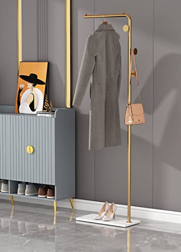 Coat Rack Stand, Gold Clothing Rack Freestanding With Satin Steel Finish And Natural Stable Marble Base, For Coats, Hats, Scarves, Clothes, And Handbags Be Applicable Home Bedroom Hotel Hall #TOP7