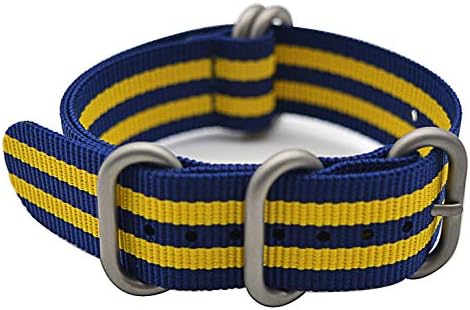 ArtStyle Watch Band with Colorful Nylon Material Strap and Heavy Duty Brushed Buckle (Blue/Yellow, 20mm)
