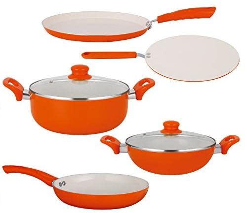 Image of Nirlon Ceramic Cookware Set, 5-Pieces, Orange (BT-CC-DT28-FP-K22-C-CT)