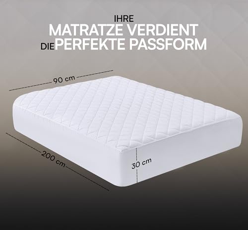 Utopia Bedding Gesteppter Matratzenschoner 90 x 200 cm, Spannmatratzenauflage, Tiefe Tasche Matratzenbezug dehnt Sich bis zu 30 cm (Weiß)