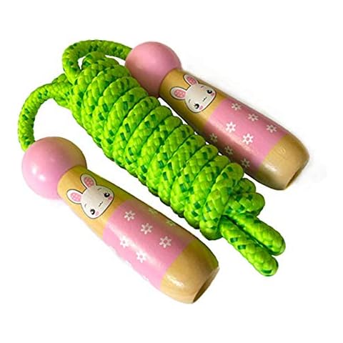 Aranticy Jump Rope for Kids, Children Adjustable Cotton Skipping Ropes Children Adjustable Jumping Rope with Cartoon Wooden Handle and a Storage Bag for Boys Girls Physical Exercise (Pink) Cover