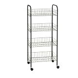 LUTODY - Carro de Almacenamiento, Varios Niveles, Organizador metálico con Ruedas, Carrito Auxiliar móvil Compacto, Verdulero, Frutero, Multiuso para Cocina Oficina (Negro, 4 estantes)