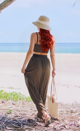 Image of Women Sexy 2 Piece Outfits Dress Chiffon Strap Deep V Neck Bra Crop Top High Split Maxi Dresses Skirt Set