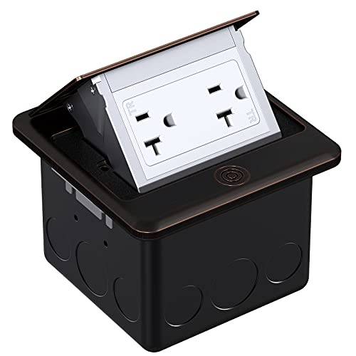 WEBANG Pop Up Floor Outlet Box with 20 Amp Tamper-Resistant Receptacle Outlet, Corrosive Resistant Hardware, ETL Listed, Oil Rubbed Bronze