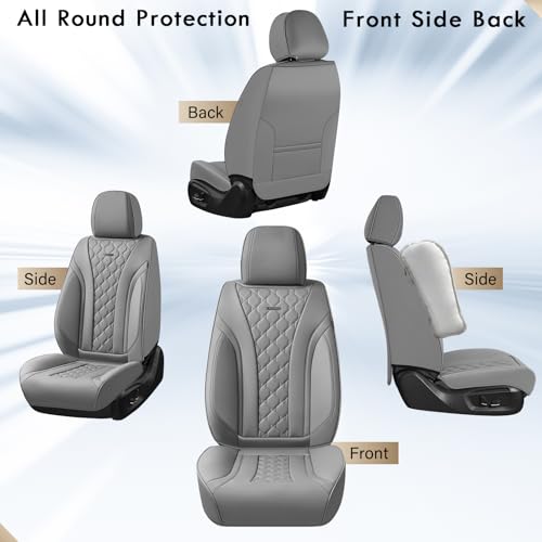Image of Coverado Car Seat Covers Front Seats, Gray Seat Covers, Breathable Perforated Design, Luxurious Diamond Leather Car Seat Cover, 2 Pack Car Seat Protector Front Seat Cover Universal Fit Most Cars