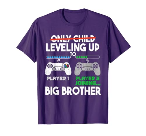 2024 Pregnancy Promoted Big Bro Leveling Up to Big Brother T-Shirt, Men, Purple, X-Large