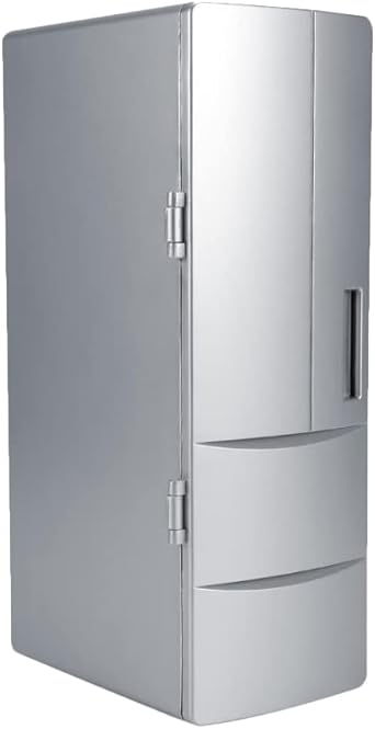 Mini Fridge Portable Cooler and Warmer Portable Mini USB Refrigerator, 5V 10W USB Mini Fridge Refrigerator with LED Light Energy Saving Mini Car Refrigerator for Bedroom Car Office, Silver