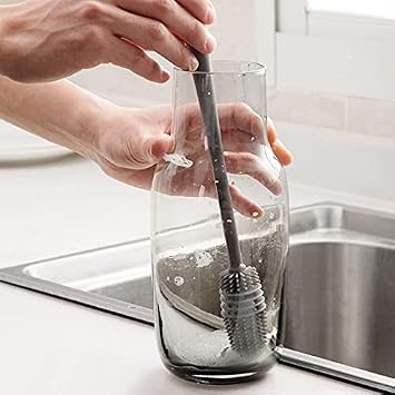 33cm Long Silicone TPR Made Bottle Cleaning Brush Glass Jar Narrow Neck Container Baby Milk Bottle, Grey