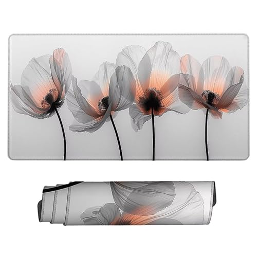 Tapis de souris XXL fleur 800x300mm blanc antidérapant pour bureau - 2