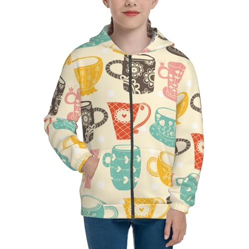 Vintage Cup Kids Pullover Hoodies Boys Zip Up Sweatshirts Girls Athletic Clothes with Pocket3