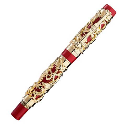 Pluma de escritura Yixin roja: bolígrafo de negocios con patrones tallados elegantes