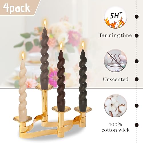 Image of Unscented Short Candles Gradient Brown Twisted Candle 7.5 Inch Smokeless Spiral Candlesticks Handmade for Romantic Dinner Holiday Gifts Decor