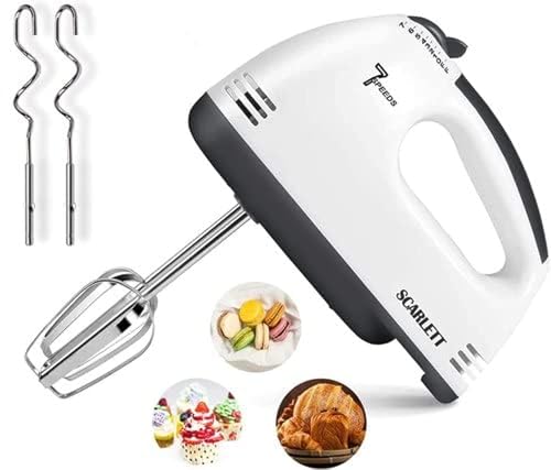 ECVV High-Power 200W Hand Mixer 7 Speed Control with Stainless Steel & Kneading Tool Perfect for Baking & Cooking - Lightweight Durable