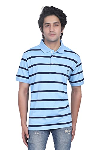 Image of Particle Men's Plus Size Big Size Cotton Polo Collar T-Shirt | Relaxed Fit Striped Half Sleeve | 100% Cotton 210 GSM | Smart Casual | Sizes 2XL-6XL | Breathable Summer Wear