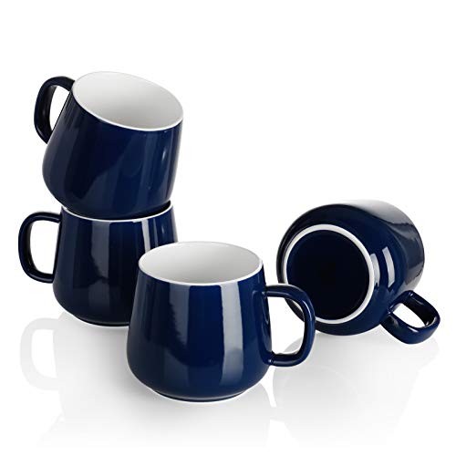 Teocera Ceramic Coffee Mug Set of 4-12 oz Coffee Mugs with Large Handles for Hot or Cold Drinks Like Latte, Cocoa, Tea or Juice - Smooth Ceramic, Dishwasher Safe, Navy