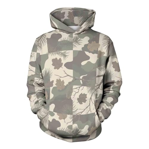Cambkatl Women Men's Camouflage Hoodies Maple Leaf Print Loose Hooded Sweatshirt Fleece Casual Long Sleeve Pullovers