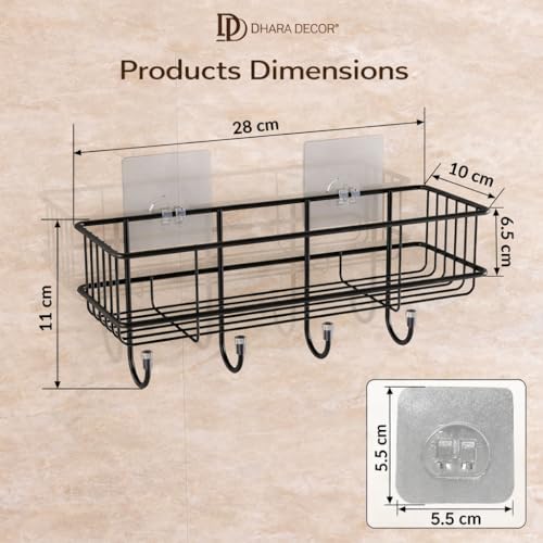 Image of Self Adhesive Multipurpose Bathroom Shelf and Kitchen Storage Rack Wall Mounted Towel Holder with Hooks Magic Sticker Bathroom Accessories Organizer Waterproof Rustproof Storage Shelves