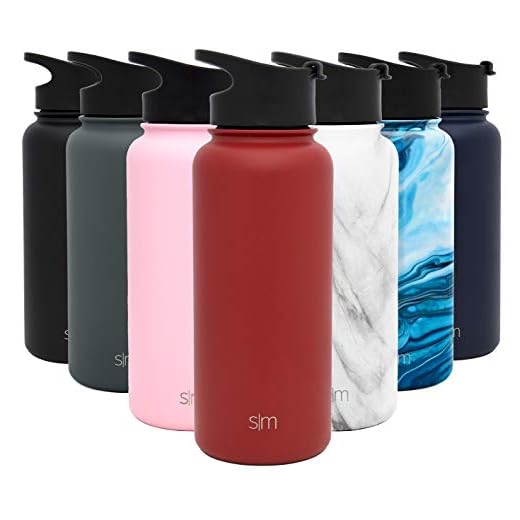 Simple Modern 32oz Summit Water Bottle - Stainless Steel Metal Flask +2 Lids - Wide Mouth Double Wall Vacuum Insulated Red Leakproof Thermos -Cherry