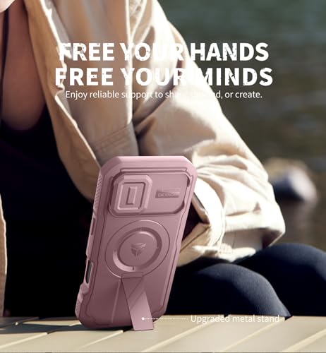 Image of Dexnor for iPhone 17 Case with Slide Camera Cover & Adjustable Kickstand & Built-in Screen Protector, Compatible Wireless Charging, Rugged Cases Heavy-Duty Magnetic Protective Cover, Peony Pink