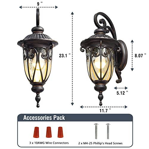 Goalplus Dusk To Dawn Outdoor Porch Lights With Wall Mount, 23In Antique Bronze Wall Lantern With Photocell, Exterior Wall Light Fixture With Seeded Glass For Patio, 2 Pack, Lmms0519-Dnm-2P #TOP7