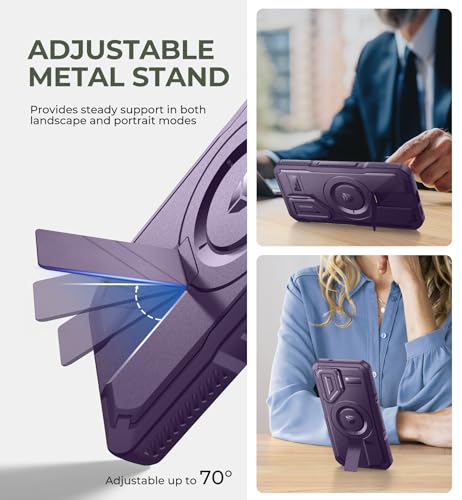 Image of Dexnor for Samsung Galaxy S25 Case with Camera Cover & Adjustable Kickstand & Built-in Screen Protector, Magnetic Rugged Shockproof Bumper Cases Heavy-Duty Protective Cover (2025),Phantom Purple