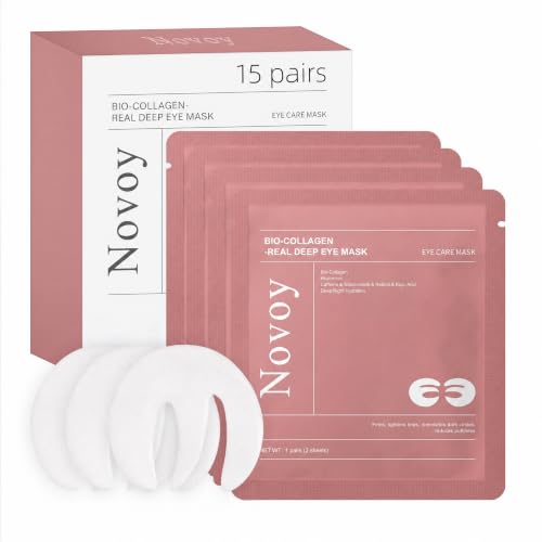Novoy 15 Pairs Bio-Collagen Real Deep Eye Patches - 6-in-1 Retinol Overnight Eye Patches for Dark Circles, Puffiness & Wrinkles | 2% Caffeine+Hyaluronic+Niacinamide, Korean Popular Eye Mask - ROSE