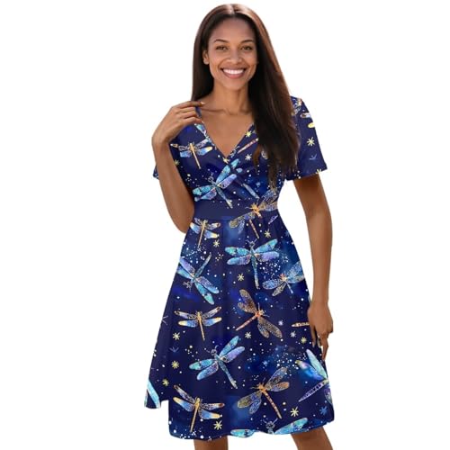 Image of Women's Summer Formal Dresses Short Sleeve Wrap V Neck Dresses Bridesmaid Wedding Guest Dress with Pockets