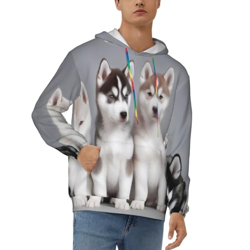 Mens Hoodie Pullover Casual Long Sleeve Drawstring Top Dogs Print Hooded Sweatshirt With Pocket