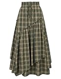 Scarlet Darkness Falda a cuadros para mujer, de cintura alta, acampanada, larga, con bolsillos, color azul y verde, talla XL, amarillo, verde, tartán, (Green Yellow Plaid), M