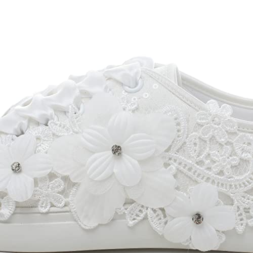 Elivandon 16054 Wedding Shoes Bridal Sneakers Flats Bride Tennis Shoes Flowers Lace Sneakers Colour Ivory,Size 5.5 UK/39 EU - Image 7