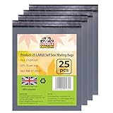 Double Dragon 25-Pack 17"x24" Self-Seal Grey Large Mailer Bags |Self-Seal Shipping Envelopes | Strong, Waterproof, Tamper-Proof Polythene Packaging for Clothes, Bedding & Parcels (Also for Storage)