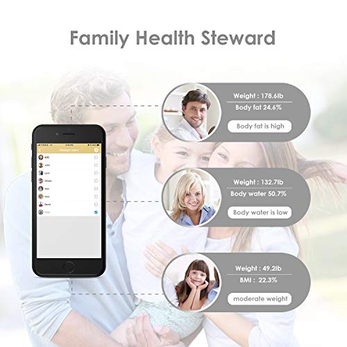 DEIK Body Fat Scale, Bluetooth Bathroom Scale with Smartphone APP, 18 Body Composition Analysis, High Precision Sensors, LCD Backlit Display, Include 3 AAA Batteries, Black - Thumbnail 2