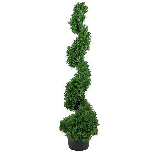 Northlight Artificial Cedar Spiral Topiary Tree in Black Pot Unlit, 4', Green
