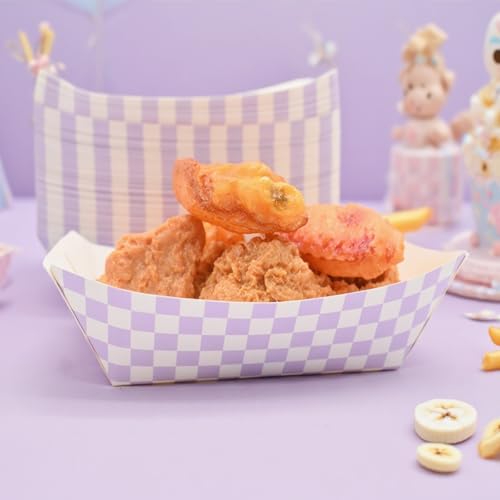 Yaure Joy No Folding Required 50 Pcs 2lb Gingham Party Supplies Disposable Paper Food Trays for Shower Wedding Tea Party Supplies Nacho Snack (Light Purple) by Yaure Joy - Used condition - Image 3