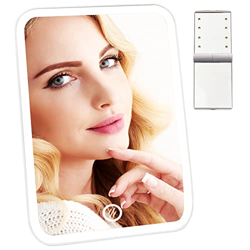 Didarenba Espejo Maquillaje con luz con Carga USB rotacion 180º con Espejo de Mano pequeño tocador de Maquillaje con luz Espejo tocador con luz Espejo con luz Blanco Cover