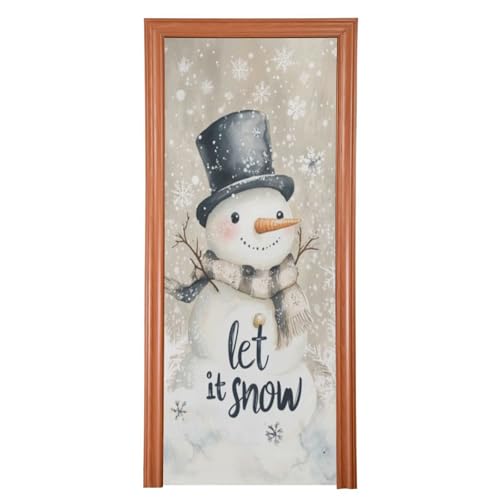 J JOYSAY Christmas Let It Snow Snowman Door Decorations Door Cover Christmas Decorations Large Fabric Christmas Front Door Cover Decoration for Party Décor,32x79 in