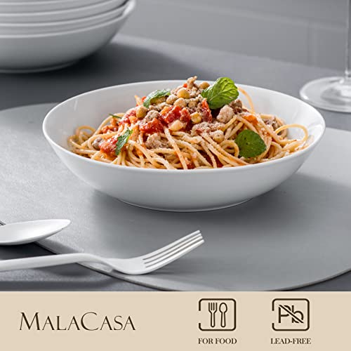 Malacasa Pasta Bowls, 30Oz Large White Serving Bowls Porcelain Salad Bowls Set Of 6 Soup Bowls For Kitchen Ceramic Wide Shallow Pasta Bowls Pasta Plates Microwave And Dishwasher Safe #TOP2