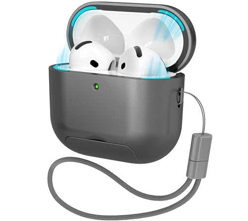 Étui AirPods 4 gris antichoc support intégré et sangle