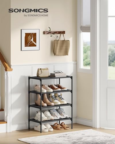Image of SONGMICS Shoe Rack, Space-Saving, Entryway, Metal Frame | Space-Saving Shoe Storage Organizer, Non-Woven Fabric Shelves, ULSH014BH01