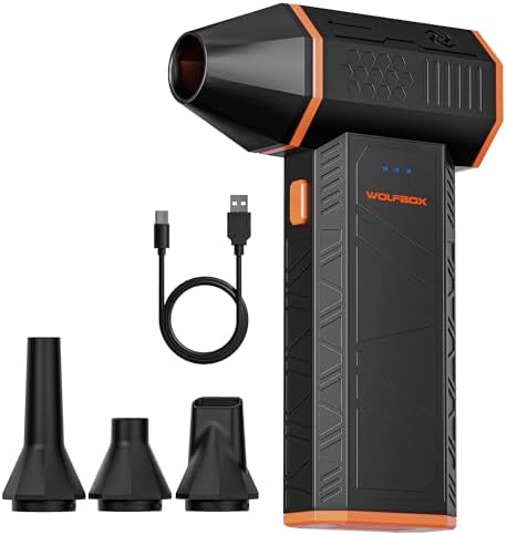 WOLFBOX MF50 Electric Air Duster-110000RPM Super Power Cordless Air Duster, 3-Gear Adjustable Mini Blower with Rechargeable Battery, Dust Blower for Computer, Keyboard, House, Outdoor and Car