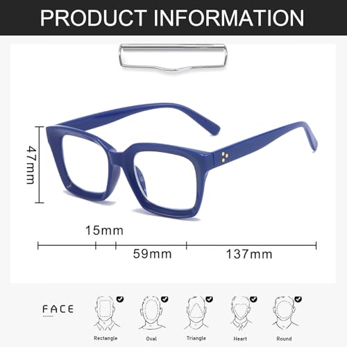 Image of REAVEE 2 Pack Oversized Reading Glasses for Women Men Blue Light Blocking, Ladies Stylish RetroSquare Large Computer Readers (Blue /Clear 2.75x)